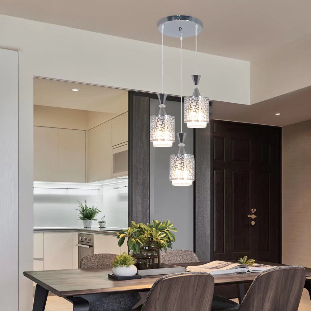 HomeRoots Three Light Pendant Chandelier With Petal Detailing in Silver Finish