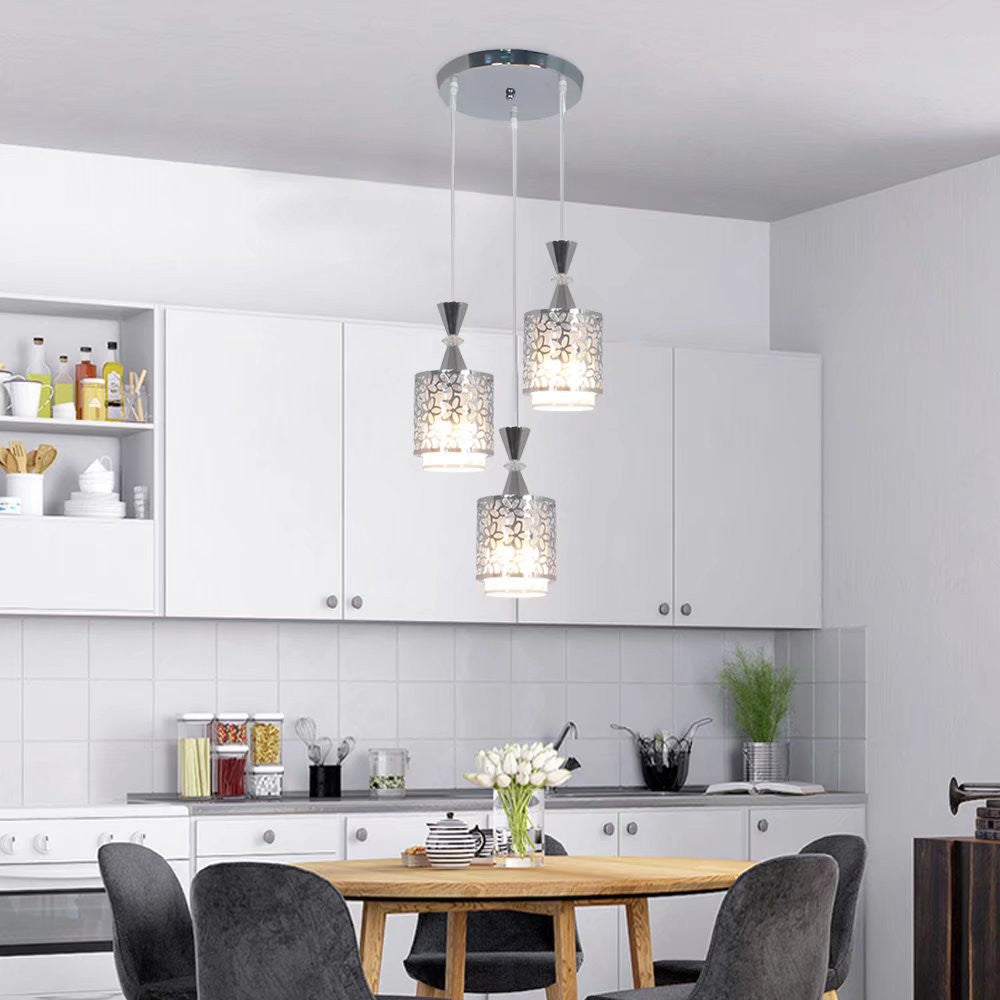 HomeRoots Three Light Pendant Chandelier With Petal Detailing in Silver Finish