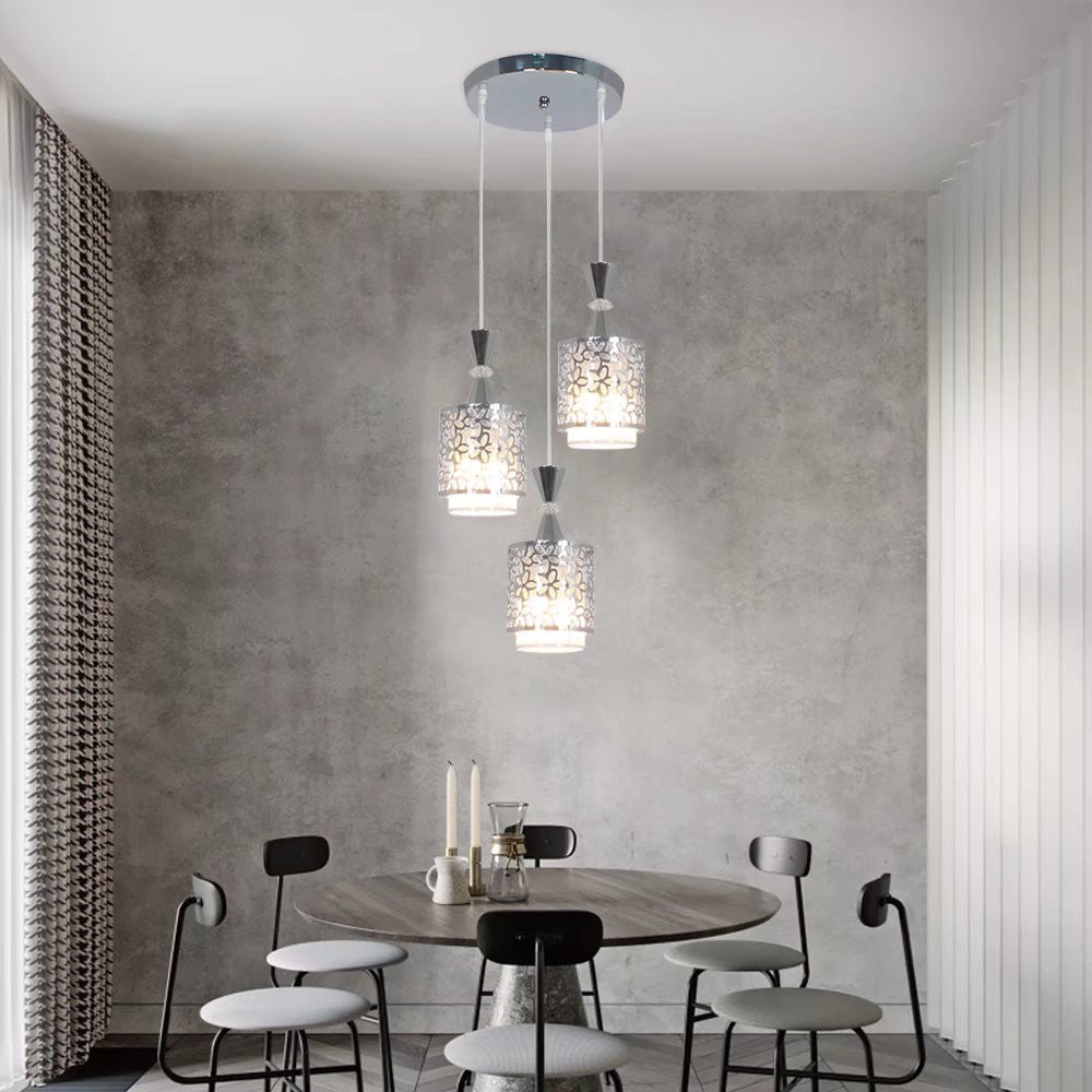 HomeRoots Three Light Pendant Chandelier With Petal Detailing in Silver Finish