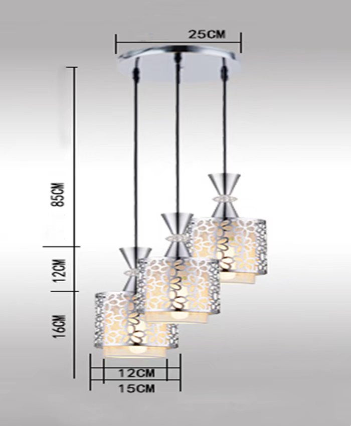 HomeRoots Three Light Pendant Chandelier With Petal Detailing in Silver Finish