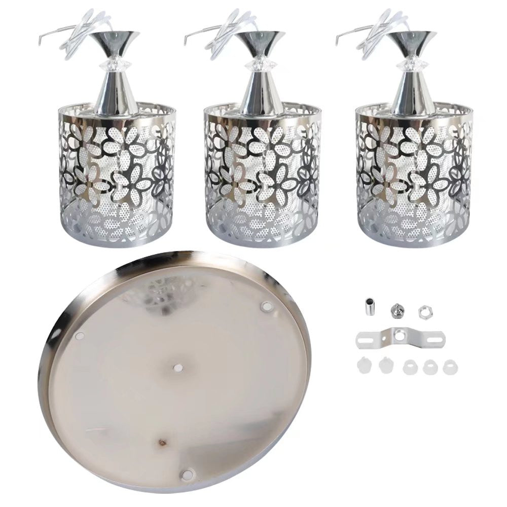 HomeRoots Three Light Pendant Chandelier With Petal Detailing in Silver Finish