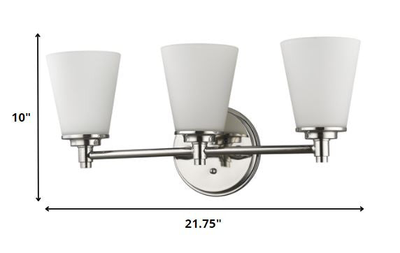 HomeRoots Three Light Silver Wall Light with Frosted Glass Shade