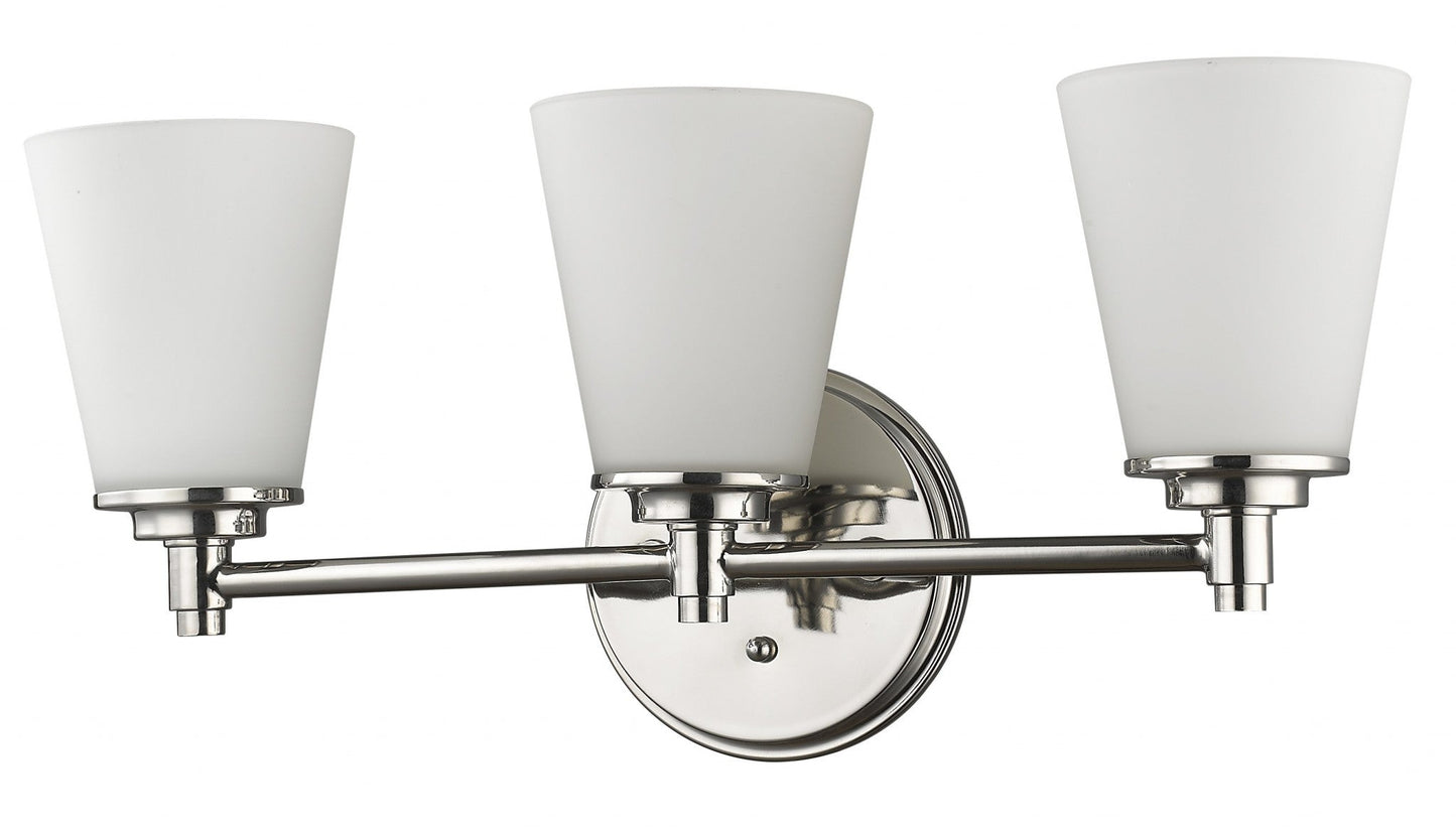 HomeRoots Three Light Silver Wall Light with Frosted Glass Shade