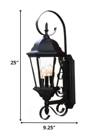 HomeRoots Three Light Swing Arm Lantern Wall Light in Matte Black Finish