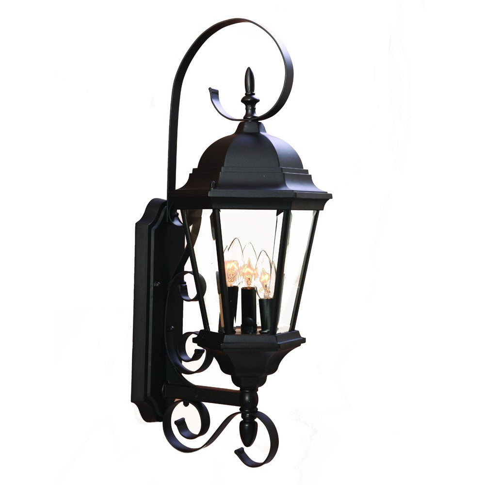 HomeRoots Three Light Swing Arm Lantern Wall Light in Matte Black Finish