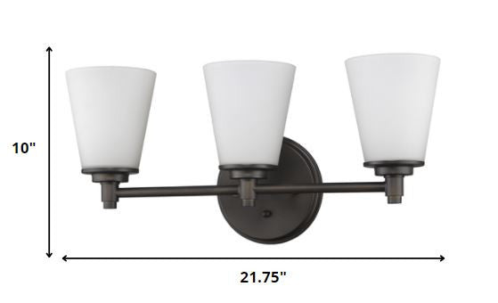 HomeRoots Three Light Wall Light With Frosted Glass Shade and Bronze Finish