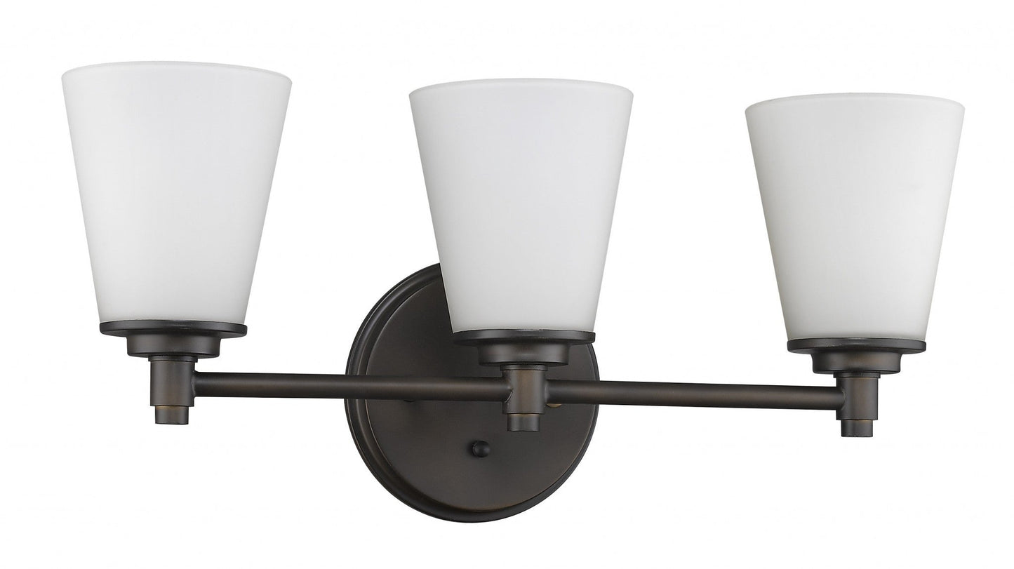 HomeRoots Three Light Wall Light With Frosted Glass Shade and Bronze Finish