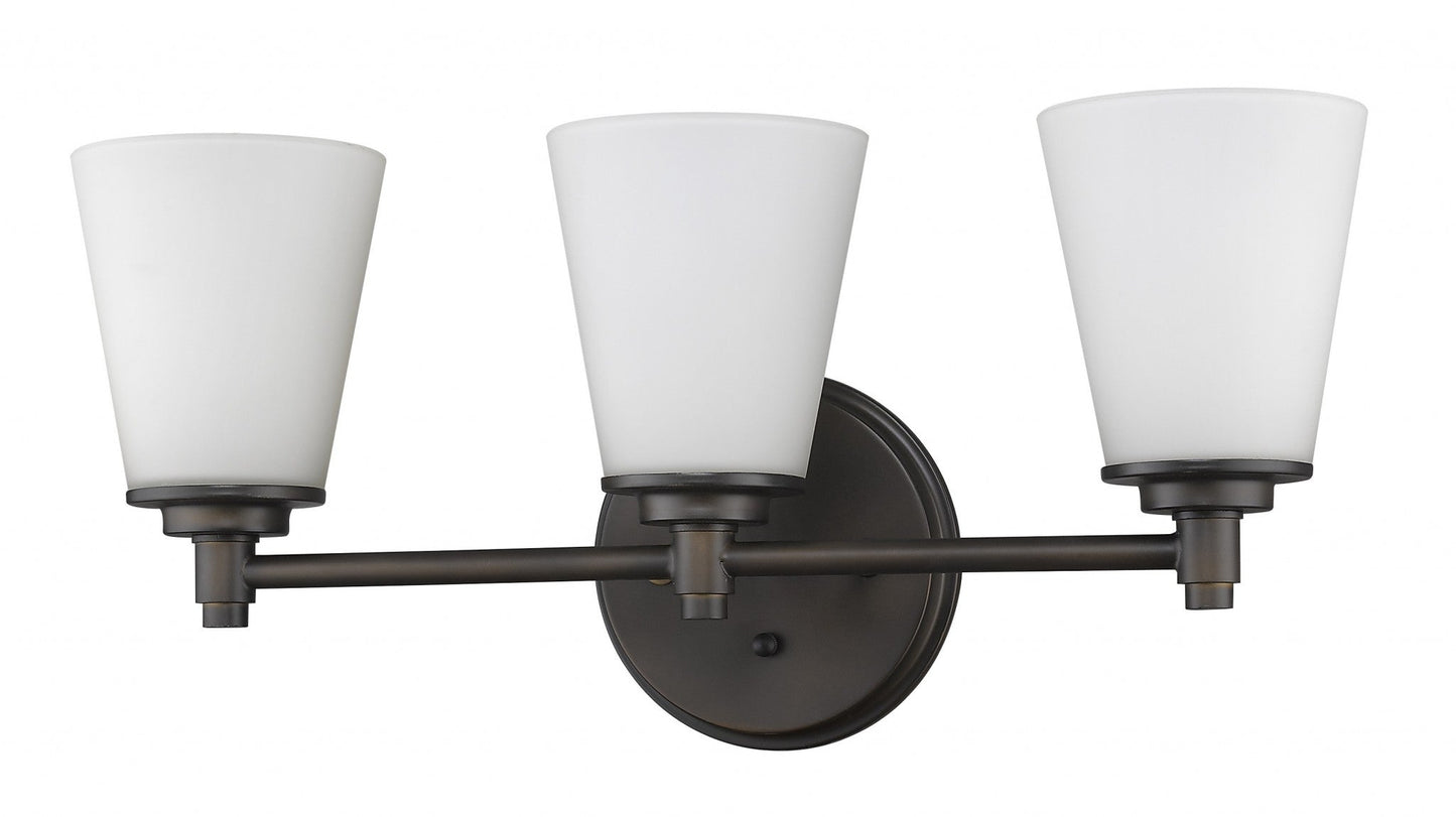 HomeRoots Three Light Wall Light With Frosted Glass Shade and Bronze Finish