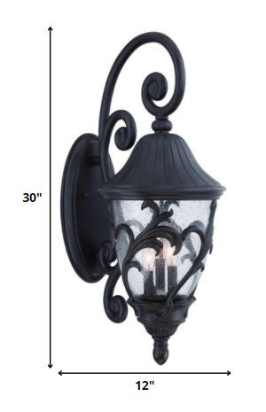 HomeRoots Three Light Wall Light With Leaf Detail and Matte Black Finish