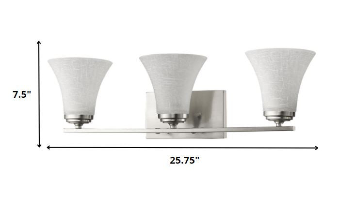 HomeRoots Three Light Wall Light With Tapered Glass Shade and Silver Finish