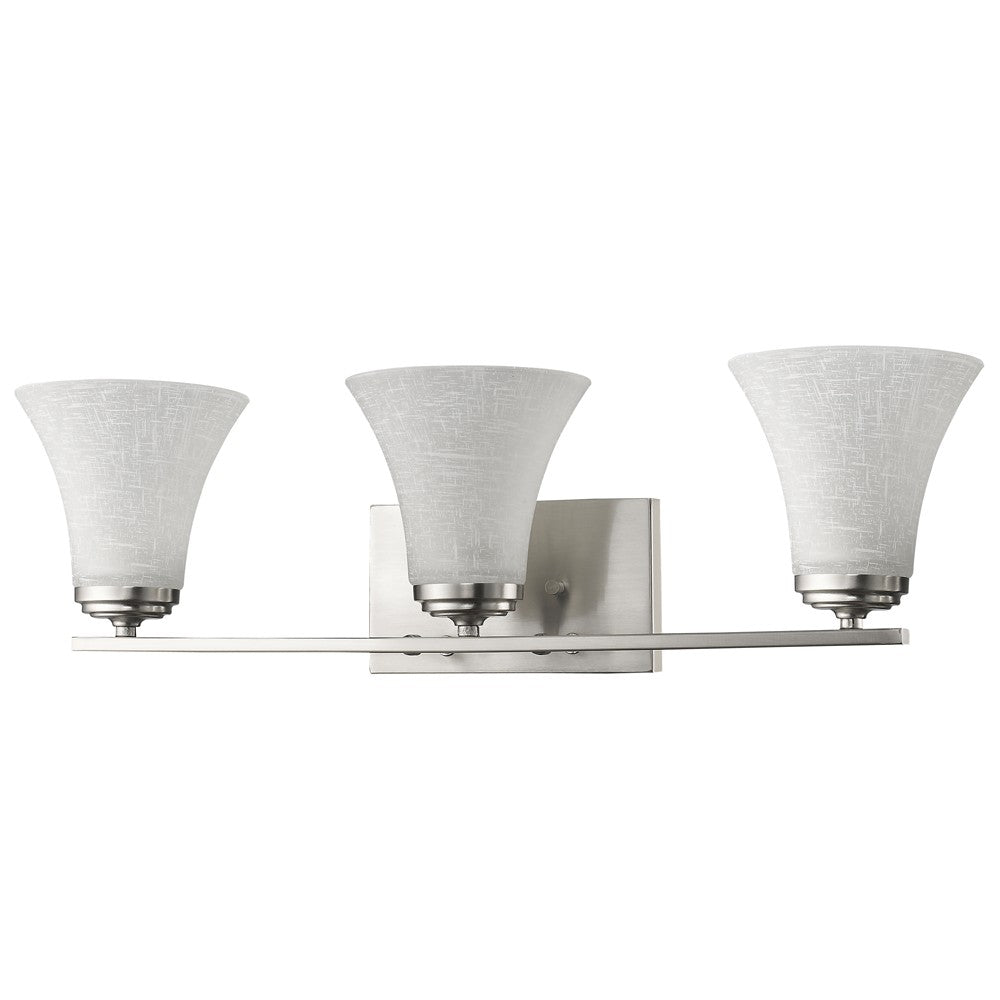 HomeRoots Three Light Wall Light With Tapered Glass Shade and Silver Finish