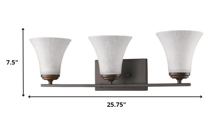HomeRoots Three Light Wall Light With Tapered Glass Shade in Bronze Finish