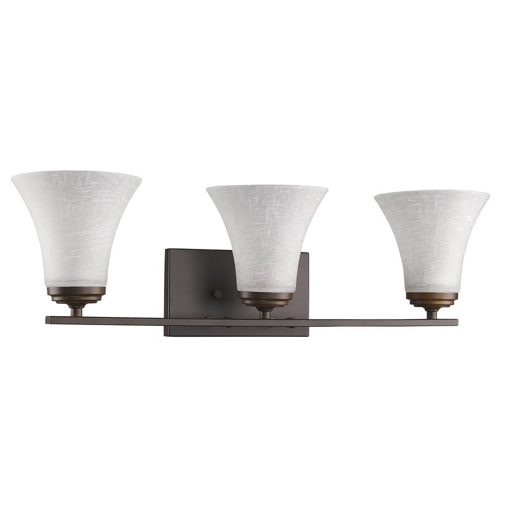 HomeRoots Three Light Wall Light With Tapered Glass Shade in Bronze Finish