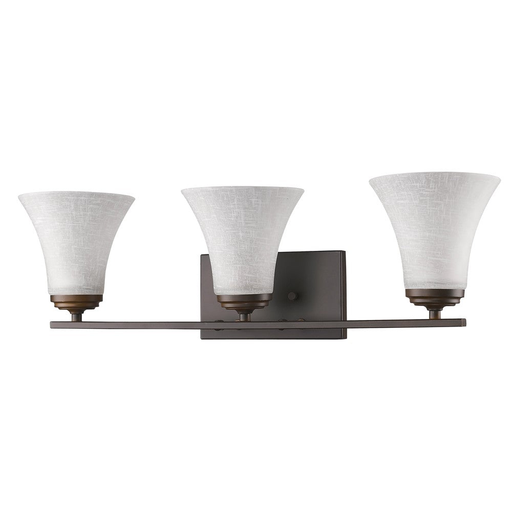 HomeRoots Three Light Wall Light With Tapered Glass Shade in Bronze Finish