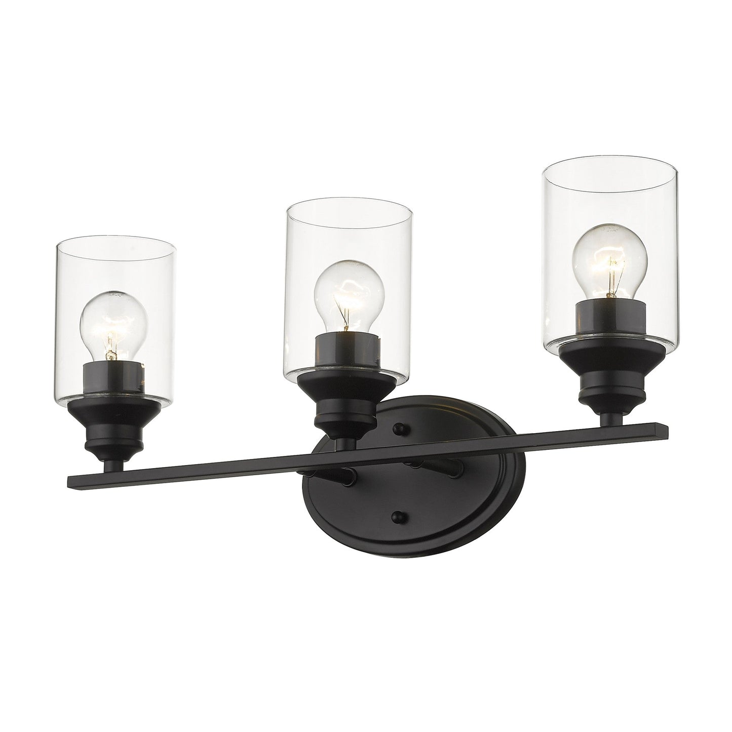HomeRoots Three Light Wall Light with Clear Glass Shade in Matte Black Finish