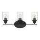 HomeRoots Three Light Wall Light with Clear Glass Shade in Matte Black Finish