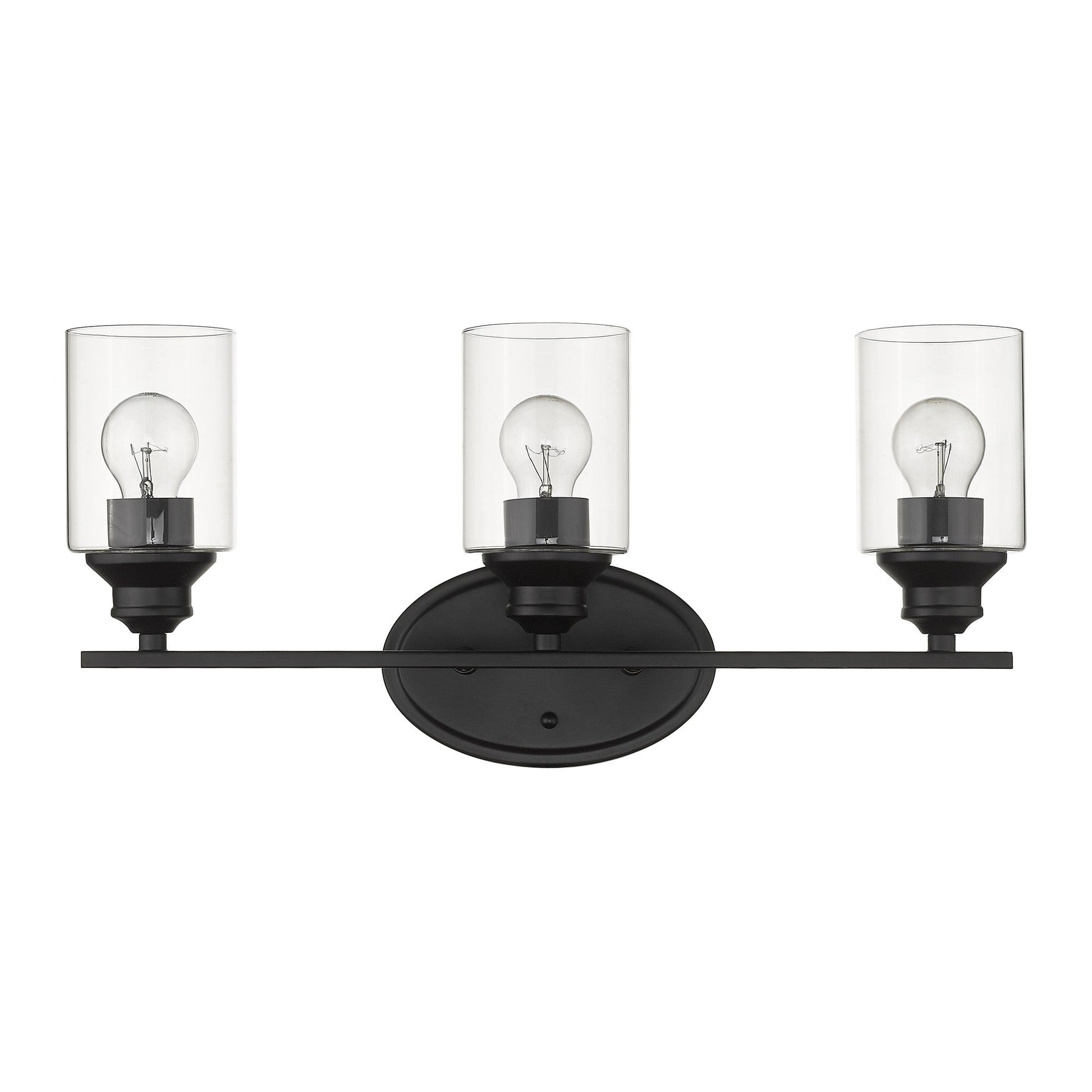 HomeRoots Three Light Wall Light with Clear Glass Shade in Matte Black Finish