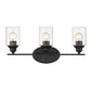 HomeRoots Three Light Wall Light with Clear Glass Shade in Matte Black Finish