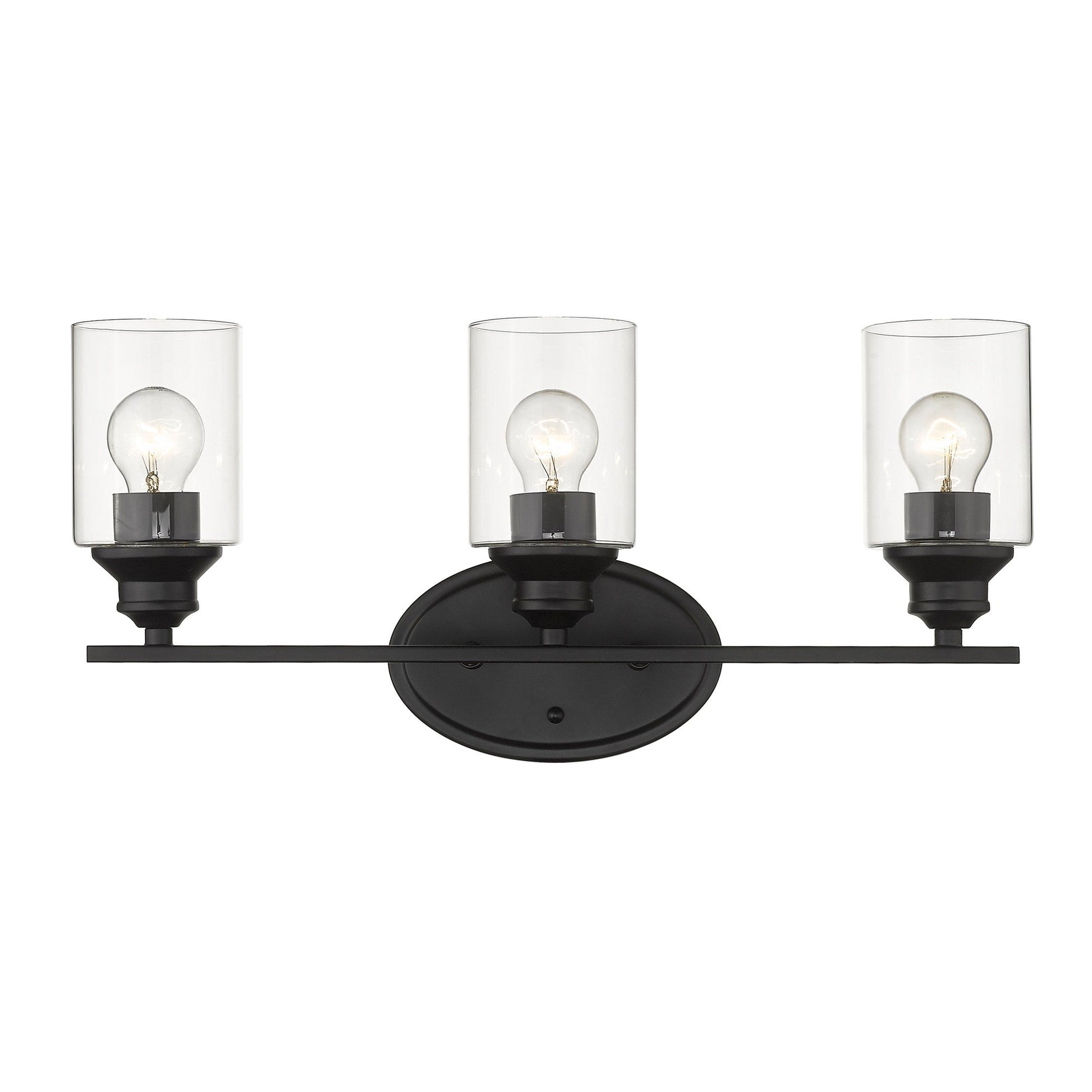 HomeRoots Three Light Wall Light with Clear Glass Shade in Matte Black Finish