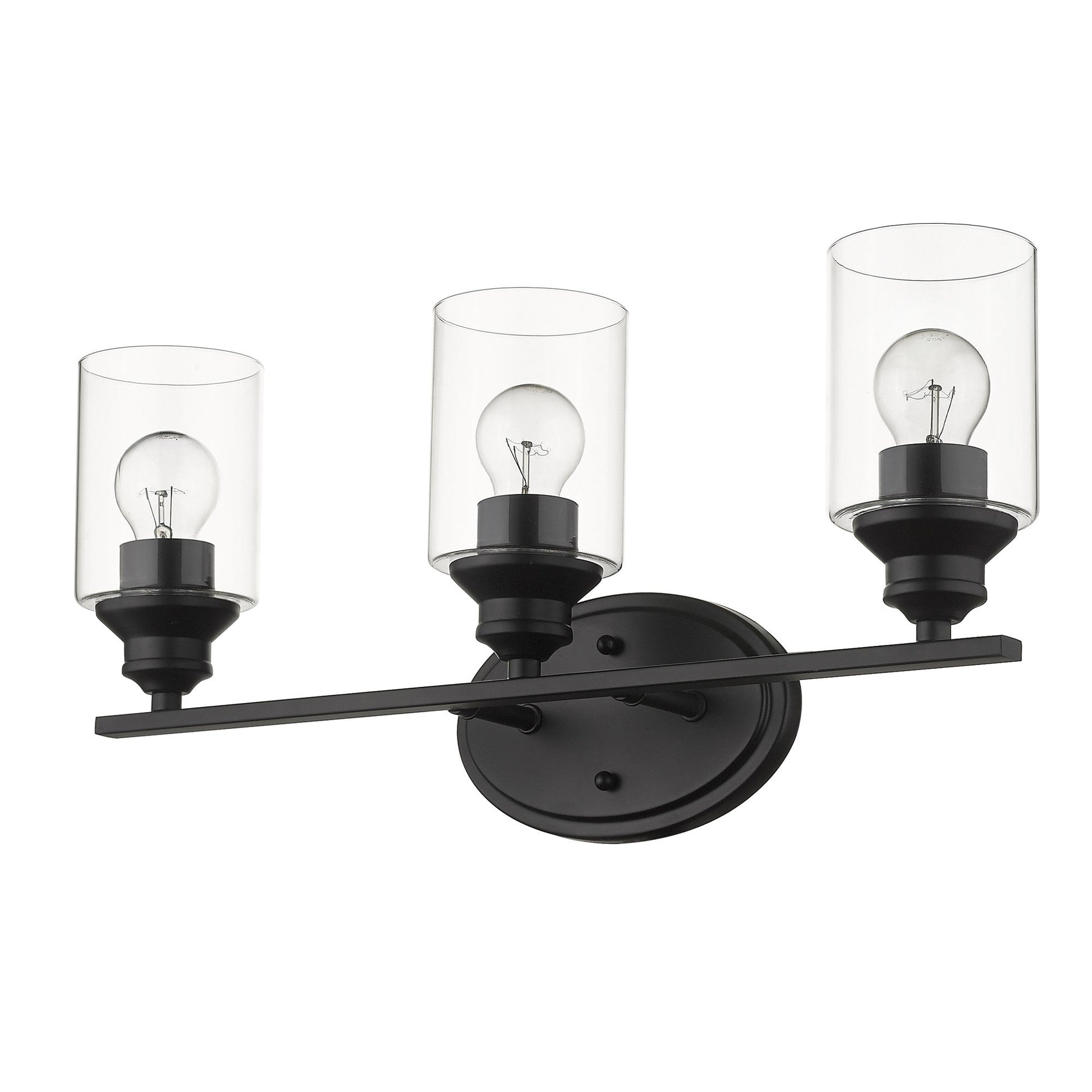 HomeRoots Three Light Wall Light with Clear Glass Shade in Matte Black Finish