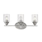HomeRoots Three Light Wall Light with Clear Glass Shade in Silver Finish