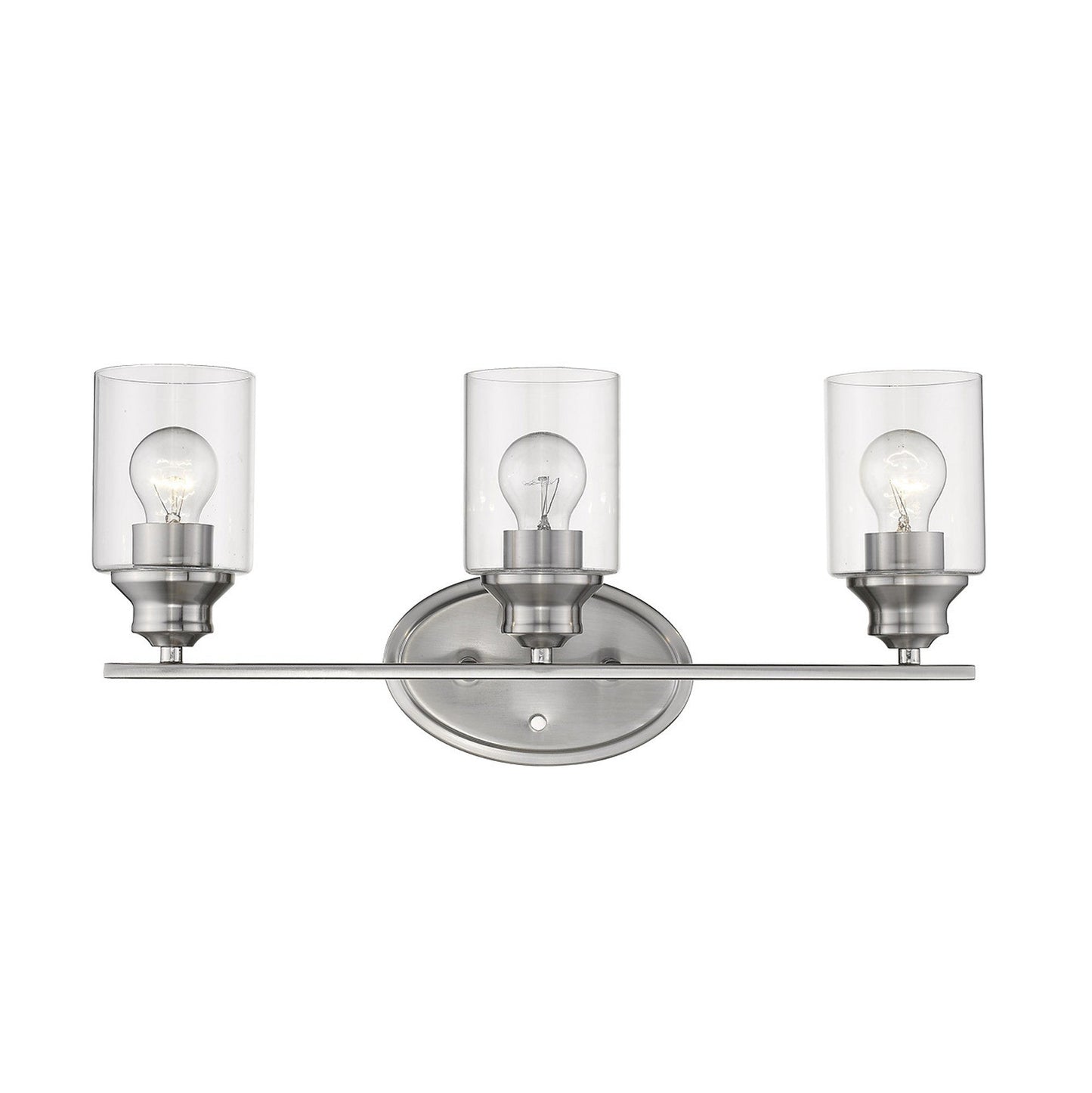 HomeRoots Three Light Wall Light with Clear Glass Shade in Silver Finish