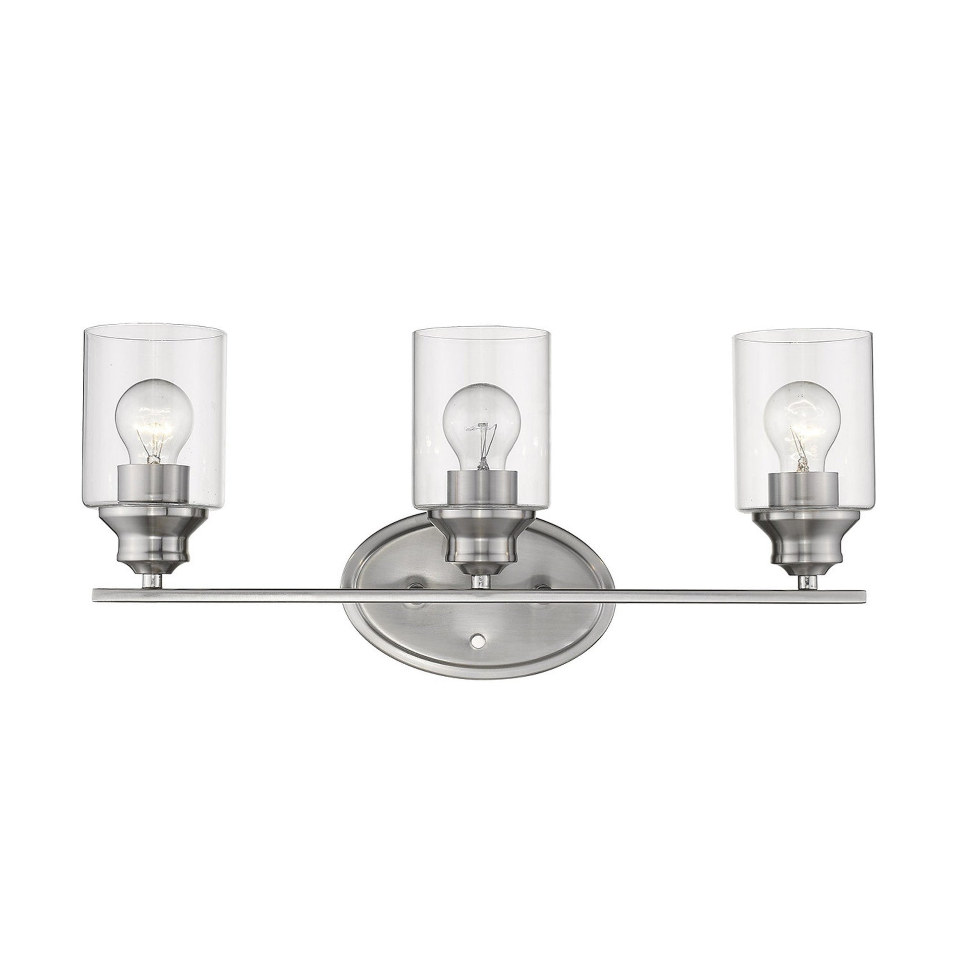 HomeRoots Three Light Wall Light with Clear Glass Shade in Silver Finish
