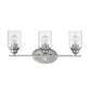 HomeRoots Three Light Wall Light with Clear Glass Shade in Silver Finish