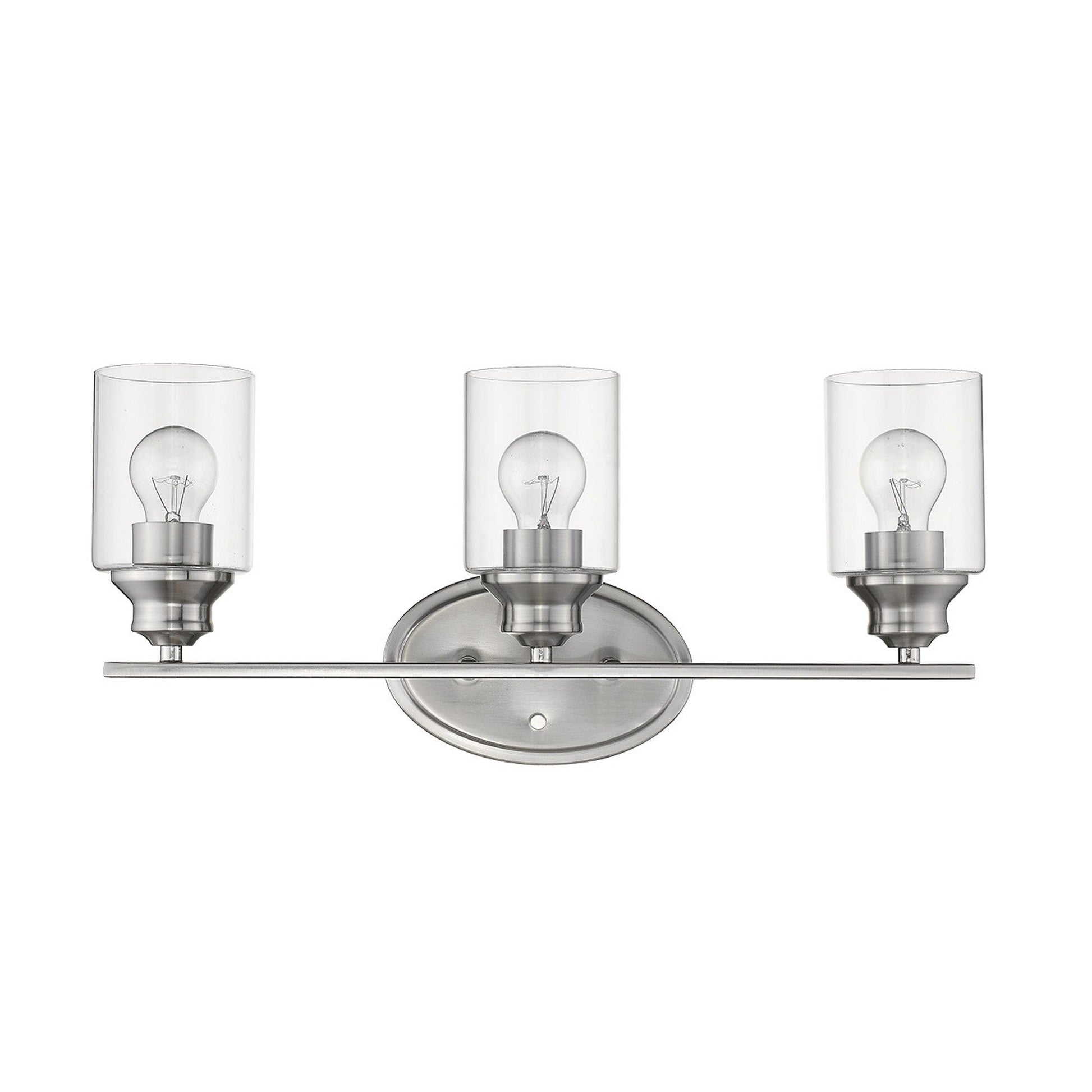 HomeRoots Three Light Wall Light with Clear Glass Shade in Silver Finish