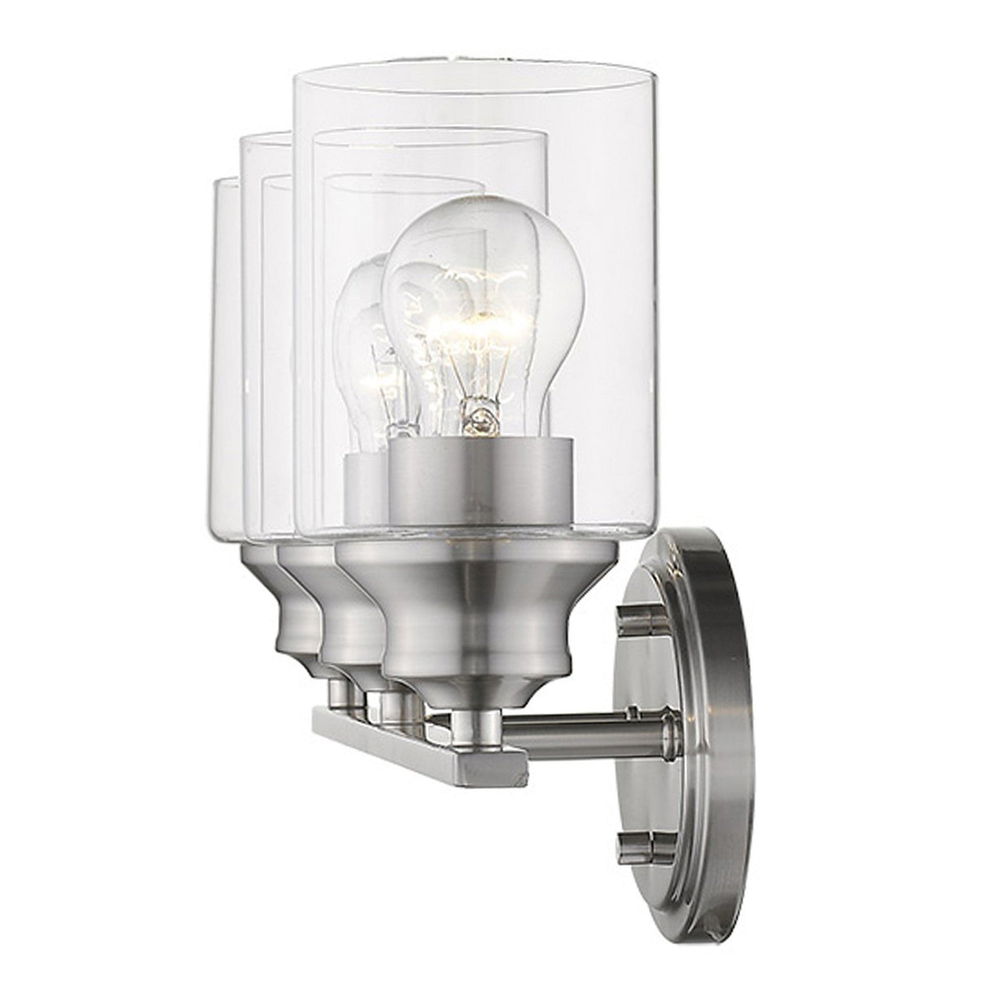 HomeRoots Three Light Wall Light with Clear Glass Shade in Silver Finish