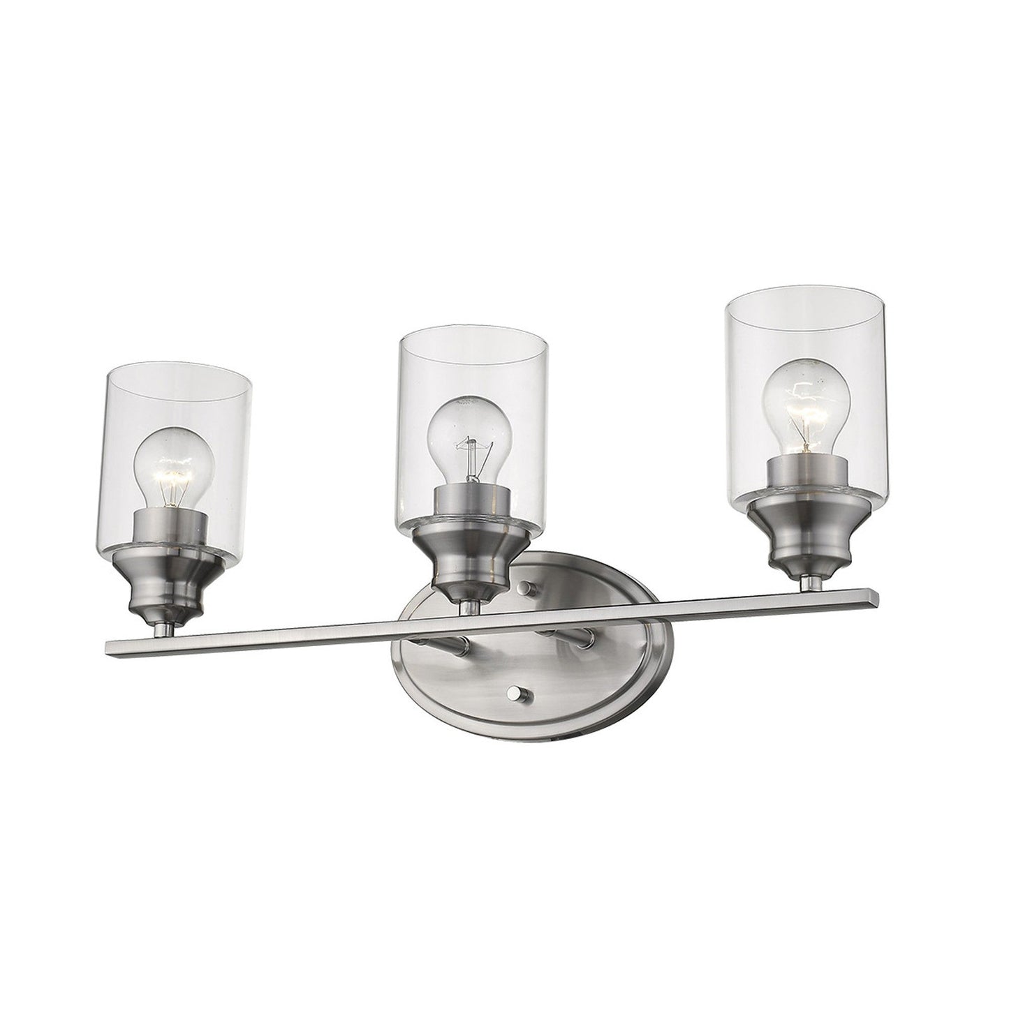 HomeRoots Three Light Wall Light with Clear Glass Shade in Silver Finish