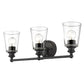 HomeRoots Three Light Wall Sconce With Glass Shade in Matte Black Finish