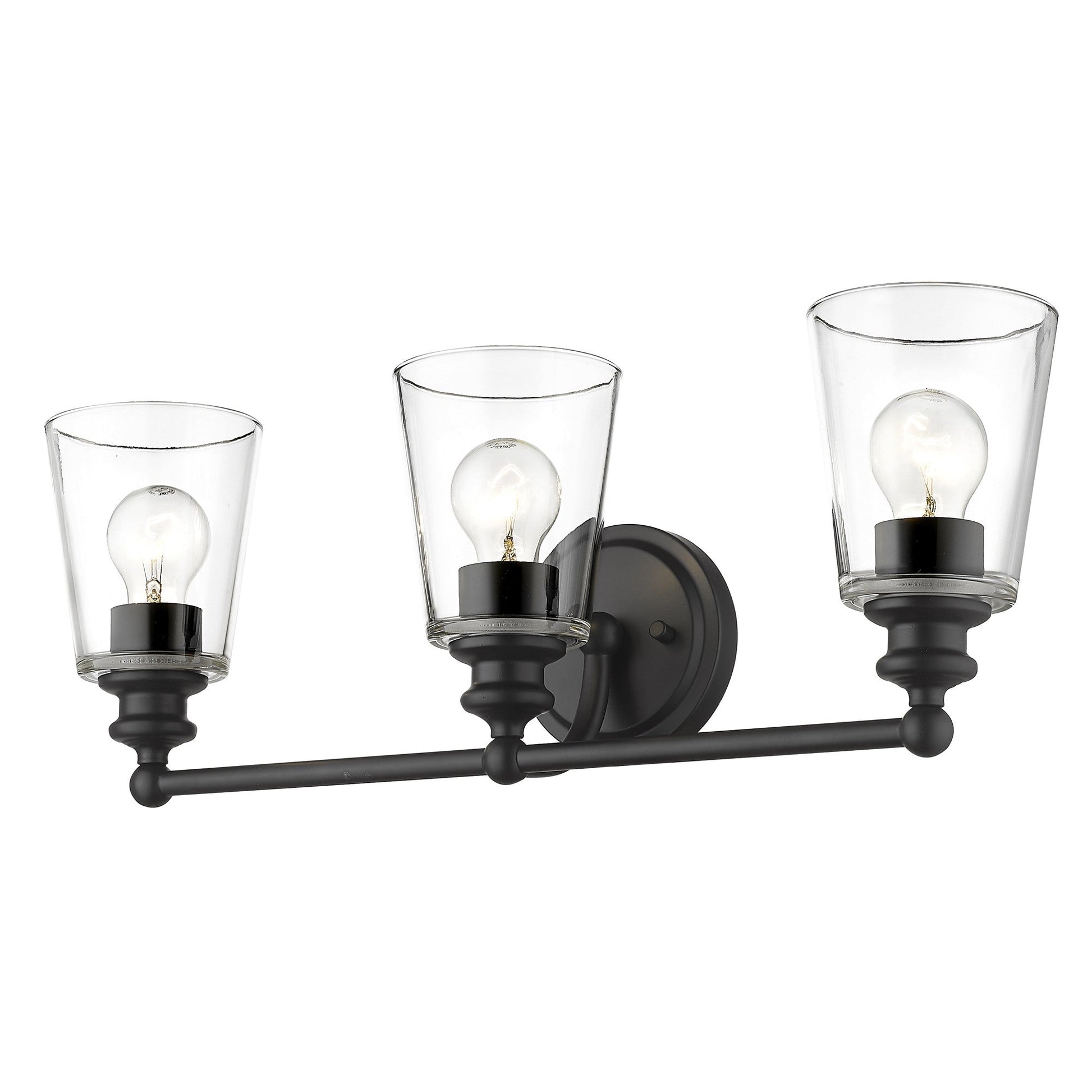HomeRoots Three Light Wall Sconce With Glass Shade in Matte Black Finish