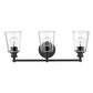 HomeRoots Three Light Wall Sconce With Glass Shade in Matte Black Finish