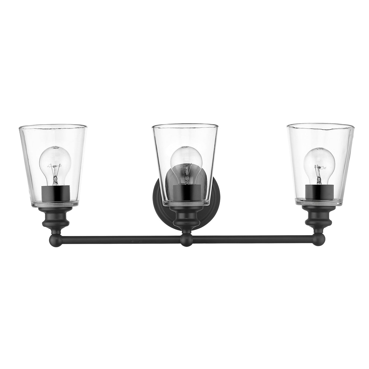 HomeRoots Three Light Wall Sconce With Glass Shade in Matte Black Finish