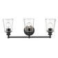 HomeRoots Three Light Wall Sconce With Glass Shade in Matte Black Finish