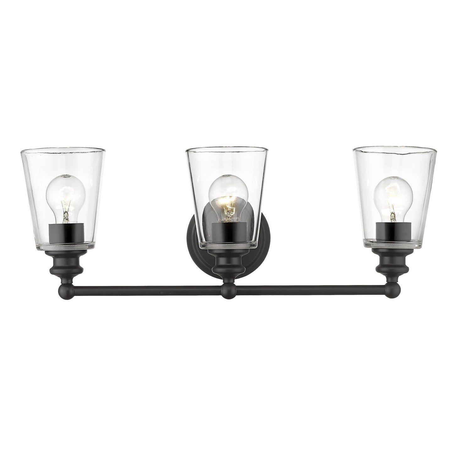 HomeRoots Three Light Wall Sconce With Glass Shade in Matte Black Finish
