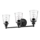 HomeRoots Three Light Wall Sconce With Glass Shade in Matte Black Finish