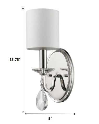 HomeRoots Three Light Wall Sconce With White Fabric Shade in Silver Finish