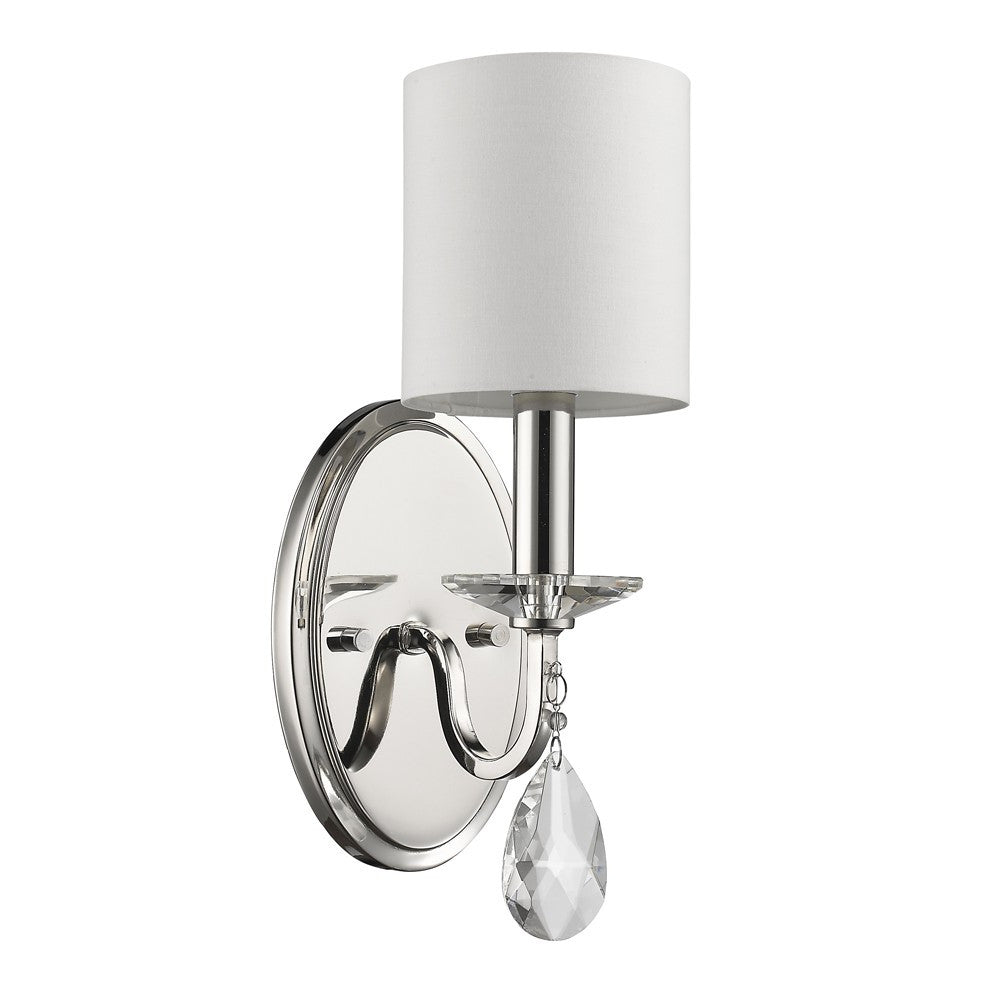 HomeRoots Three Light Wall Sconce With White Fabric Shade in Silver Finish