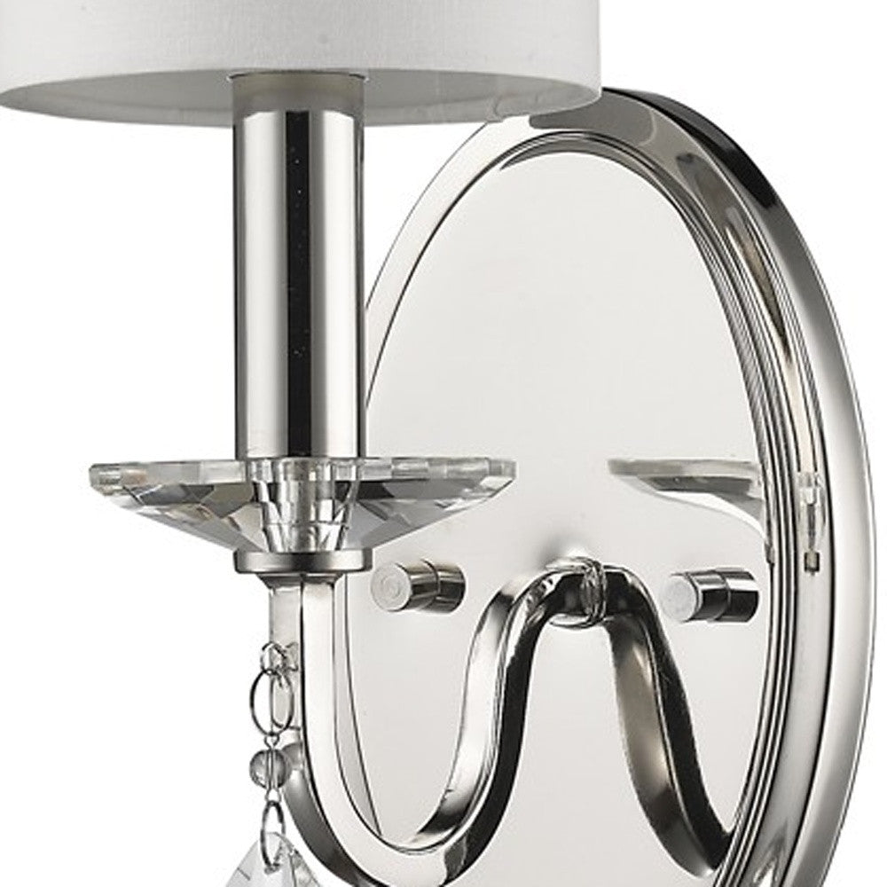 HomeRoots Three Light Wall Sconce With White Fabric Shade in Silver Finish
