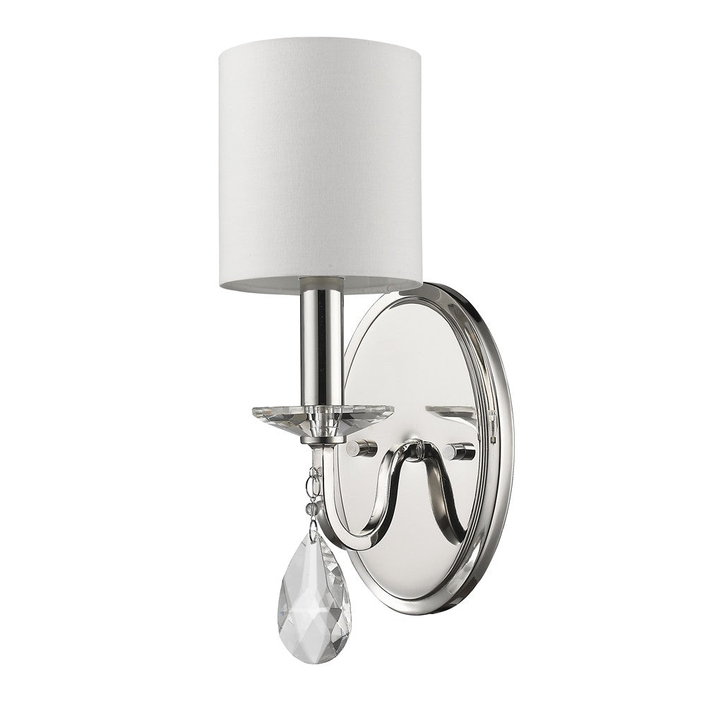 HomeRoots Three Light Wall Sconce With White Fabric Shade in Silver Finish