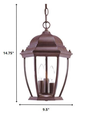 HomeRoots Three Light Wide Lantern Hanging Light in Dark Brown Finish