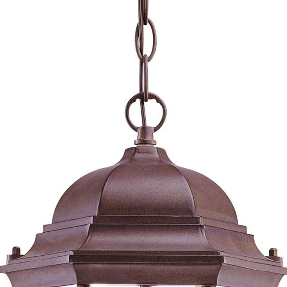 HomeRoots Three Light Wide Lantern Hanging Light in Dark Brown Finish