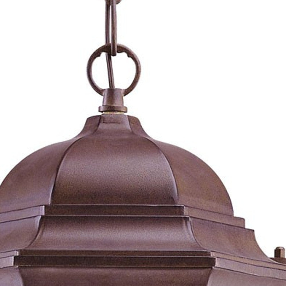 HomeRoots Three Light Wide Lantern Hanging Light in Dark Brown Finish