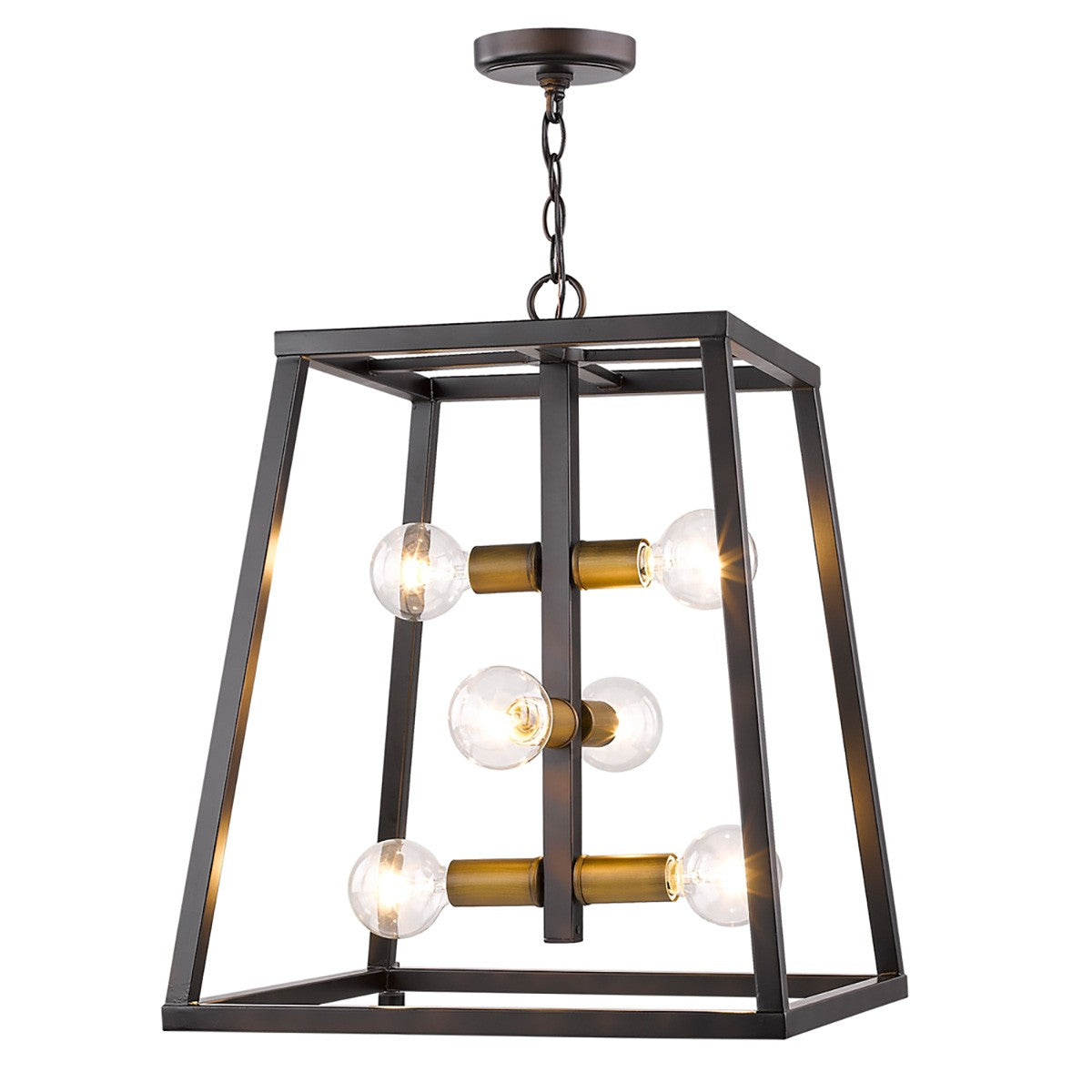 HomeRoots Tiberton 6-Light Foyer Pendant With Antique Brass Sockets in Oil Rubbed Bronze Finish