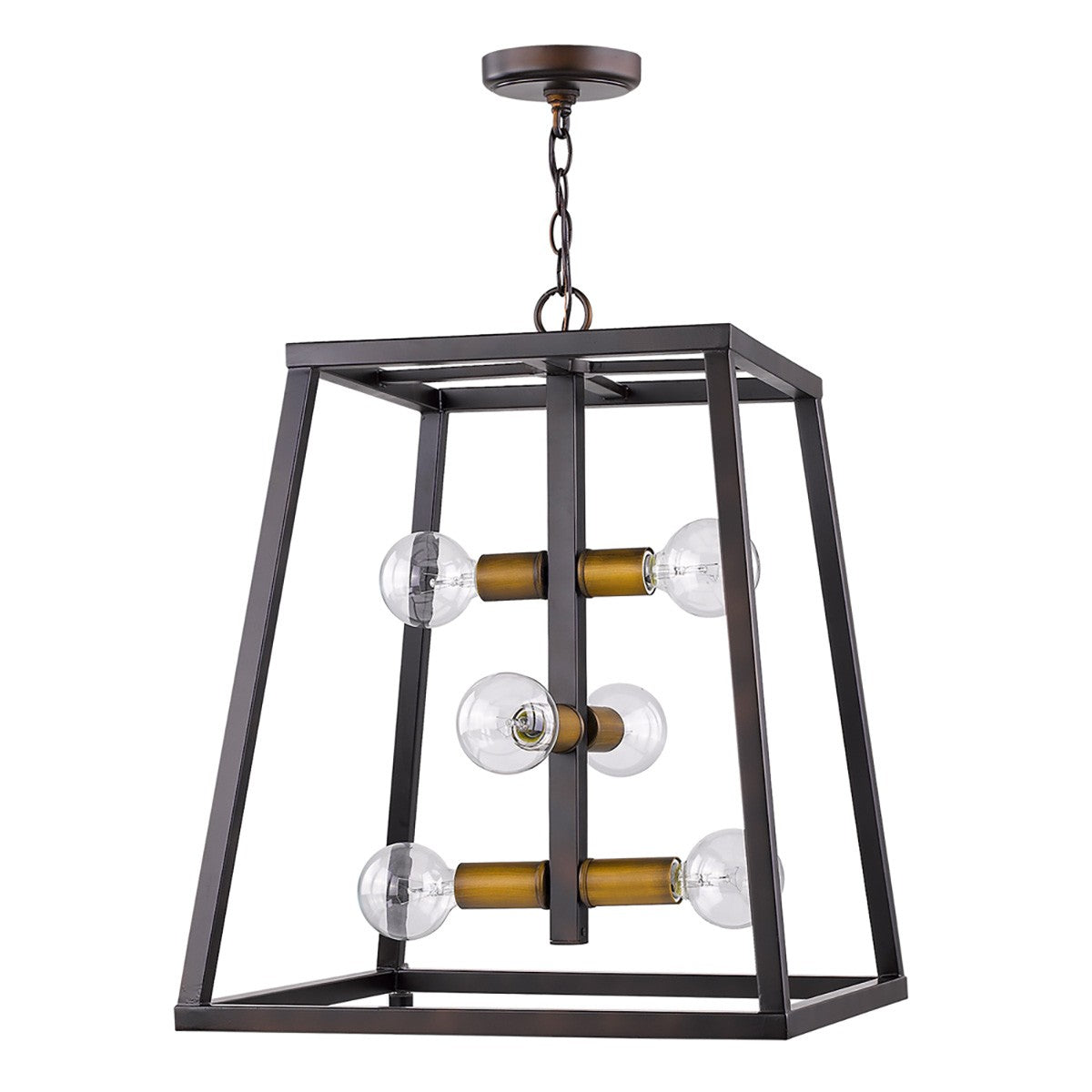 HomeRoots Tiberton 6-Light Foyer Pendant With Antique Brass Sockets in Oil Rubbed Bronze Finish