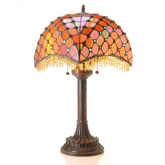 HomeRoots Tiffany-Style Amber Beaded Table Lamp In Bronze