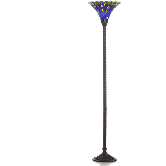 HomeRoots Tiffany-Style Blue Star Torchiere In Copper Finish