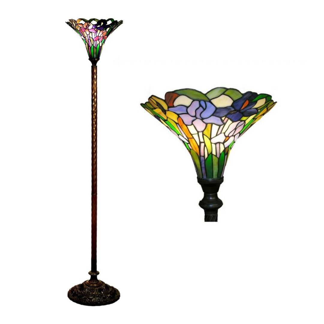 HomeRoots Tiffany-Style Iris Torchiere In Bronze Finish